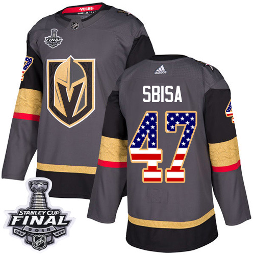 Adidas Golden Knights #47 Luca Sbisa Grey Home Authentic USA Flag 2018 Stanley Cup Final Stitched NHL Jersey